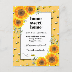 Zonnebloemen blij met hommels, nieuw huis in beweg feestdagenkaart