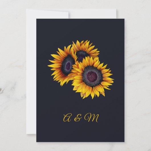 Zonnebloemen bloeien | Goud en marine foto bruilof Save The Date (Achterkant)