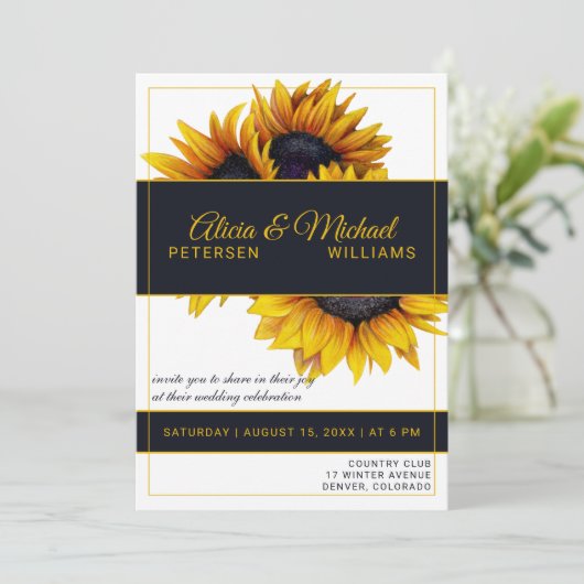 Zonnebloemen bloeien | Goud en marine moderne brui Kaart (Staand voorkant)