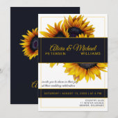 Zonnebloemen bloeien | Goud en marine moderne brui Kaart (Voorkant / Achterkant)