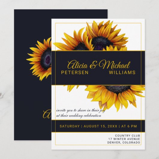 Zonnebloemen bloeien | Goud en marine moderne brui Kaart (Voorkant / Achterkant)