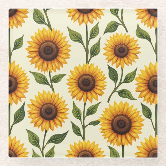 Zonnebloemen bloeien naar de zon glazen onderzetter (Voorkant)