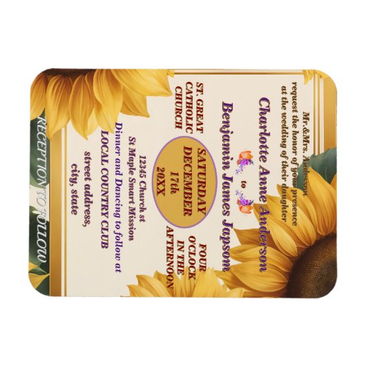 Zonnebloemen bloem bruiloft magneet (Horizontaal)