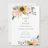 Zonnebloemen Bloemen Blauw Groen Save the Date Kaart (Voorkant)