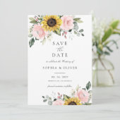 Zonnebloemen Bloemen Blauw Groen Save the Date Kaart (Staand voorkant)