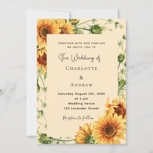 Zonnebloemen bloemen bruiloft kaart (Voorkant)