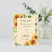 Zonnebloemen bloemen bruiloft uitnodiging (Staand voorkant)