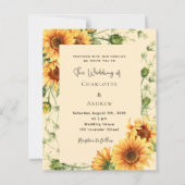 Zonnebloemen bloemen bruiloft uitnodiging (Voorkant)