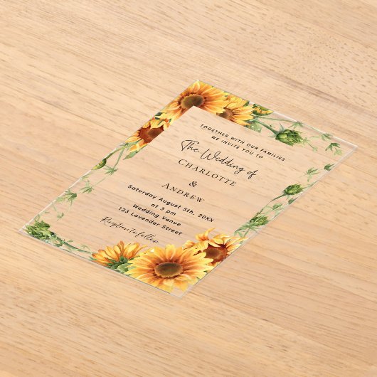 Zonnebloemen bloemen duidelijke bruiloft acryl uitnodigingen (Laagn)