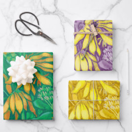 Zonnebloemen bloemen Floral Kunst Groen Geel Viole Inpakpapier Vel