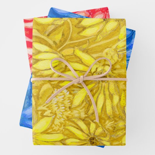 Zonnebloemen bloemen Florenz Art Yellow Blue Red Inpakpapier Vel (In situ)