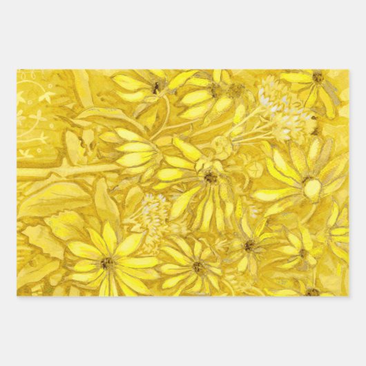 Zonnebloemen bloemen Florenz Art Yellow Blue Red Inpakpapier Vel (Voorkant)