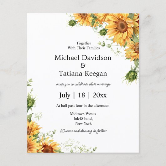 Zonnebloemen Bloemen QR Code Foto Bruiloft Uitnodi (Voorkant)