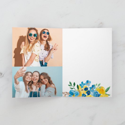 Zonnebloemen bloemenbloem waterverf 2 foto verjaar kaart (Binnen)