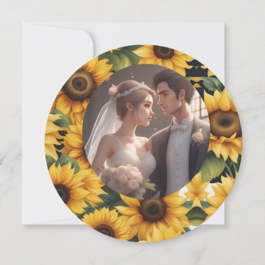 Zonnebloemen bloemenbruiloft kaart (Achterkant)