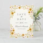Zonnebloemen bloemenbruiloft save the date kaart (Staand voorkant)