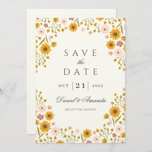 Zonnebloemen bloemenbruiloft save the date kaart (Voorkant / Achterkant)
