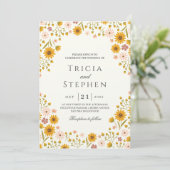 Zonnebloemen bloemenbruiloft uitnodiging (Staand voorkant)