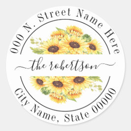 Zonnebloemen bloemenland chique retouradres ronde sticker