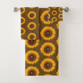 Zonnebloemen Bloempatroon Bruine Gele Handdoekense Bad Handdoek