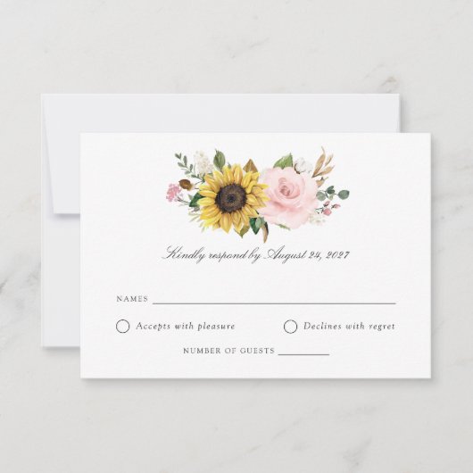 Zonnebloemen Blozen Bloemige Groene Huwelijks RSVP Kaart (Voorkant)