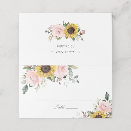 Zonnebloemen Blozen Roze Bloemige Trouwplaatskaart Plaatskaartje (Buitenkant ongevouwen)