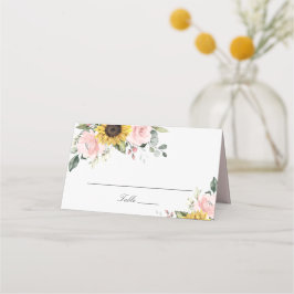 Zonnebloemen Blozen Roze Bloemige Trouwplaatskaart Plaatskaartje