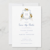 Zonnebloemen Blue Hydrangea Crest Save the Date Kaart (Voorkant)