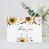 Zonnebloemen Blush Roze Bloemen Huwelijk Dank u Bedankkaart (Staand voorkant)