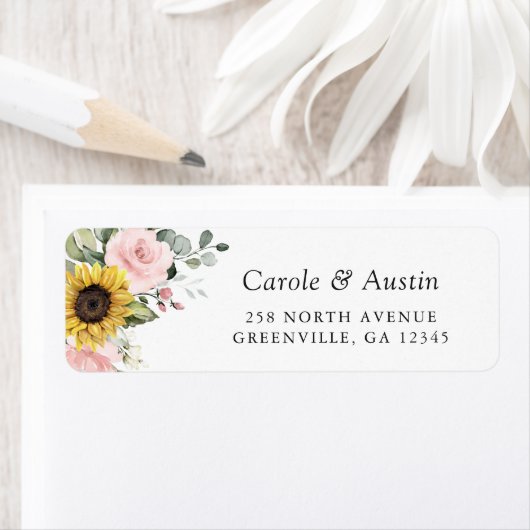 Zonnebloemen Blush Roze Bloemen Retour Adres Label (Insitu)