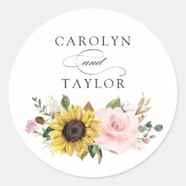 Zonnebloemen Blush Roze Bloemen Romantische Envelo Ronde Sticker