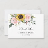 Zonnebloemen Blush Roze Bloemen Rustieke bruiloft Bedankkaart (Voorkant)