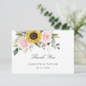 Zonnebloemen Blush Roze Bloemen Rustieke bruiloft Bedankkaart (Staand voorkant)