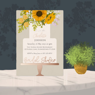Zonnebloemen Boeket Bloemencake Bruidsjurk Shower Folie Uitnodiging