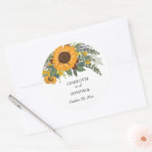 Zonnebloemen Boeket Bloemstuk Bruidspaar Naam Trou Ronde Sticker (Envelop)