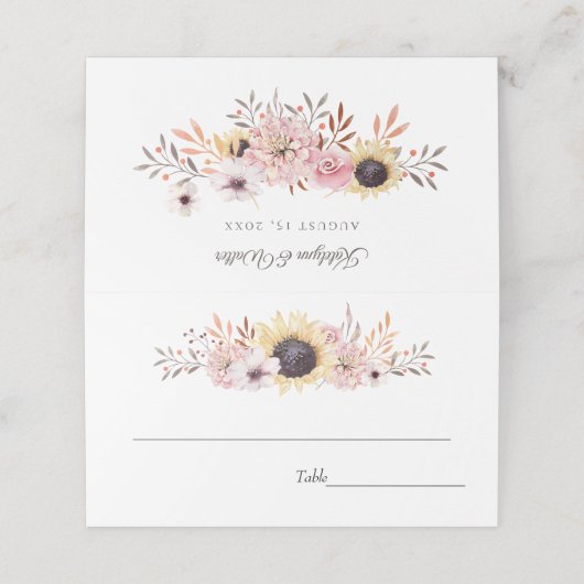 Zonnebloemen Boeket Bruiloft Plaatskaartjes (Buitenkant ongevouwen)