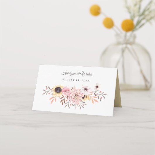 Zonnebloemen Boeket Bruiloft Plaatskaartjes (Achterkant)