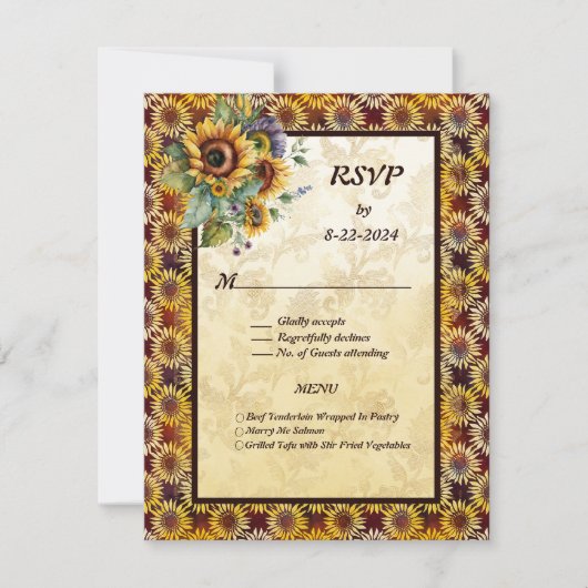 Zonnebloemen Boeket Bruin Goud RSVP Kaartje (Voorkant)