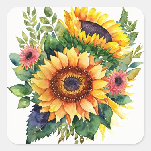 Zonnebloemen Boeket - Frans land Home Decor Vierkante Sticker (Voorkant)