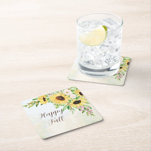 Zonnebloemen, boeket met aanpasbare tekst kartonnen onderzetters (Insitu)