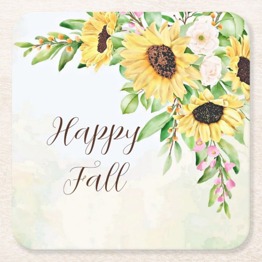 Zonnebloemen, boeket met aanpasbare tekst kartonnen onderzetters (Voorkant)