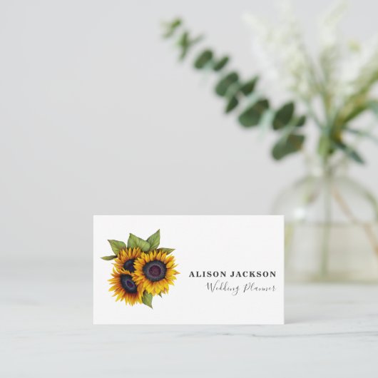 Zonnebloemen boeket moderne elegante weddingplanne visitekaartje (Staand voorkant)