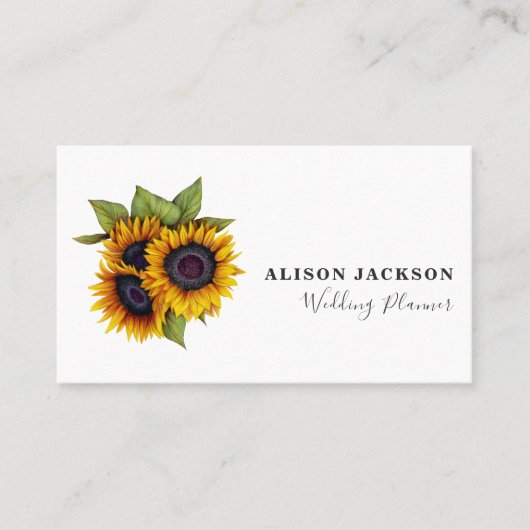 Zonnebloemen boeket moderne elegante weddingplanne visitekaartje (Voorkant)