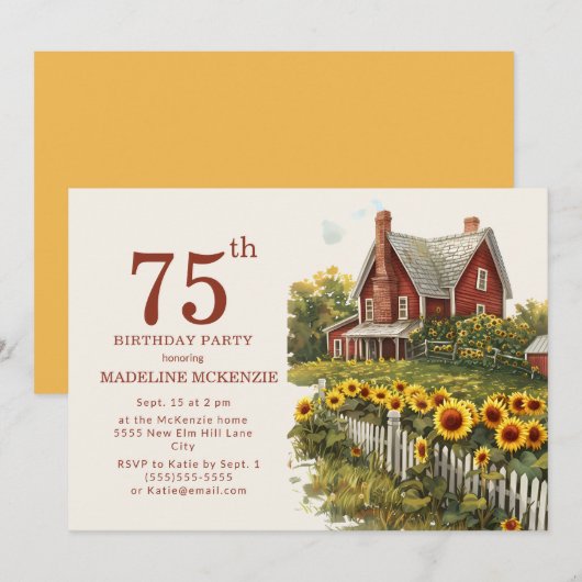 Zonnebloemen Boerderij 75e Verjaardagsfeest Kaart (Voorkant / Achterkant)
