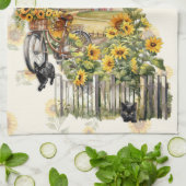 Zonnebloemen boerderij interieurscène theedoek (Gevouwen)