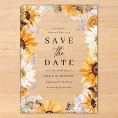 Zonnebloemen Boho Bruiloft Save The Date Acryl Uitnodigingen (Voorkant)