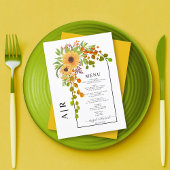 Zonnebloemen, boog en monogram herfst bruiloft menu