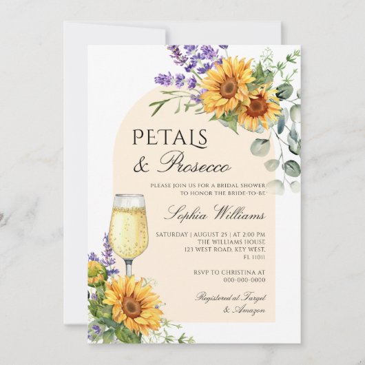 Zonnebloemen boogbloemblaadjes & Prosecco Vrijgeze Kaart (Voorkant)