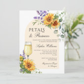 Zonnebloemen boogbloemblaadjes & Prosecco Vrijgeze Kaart (Staand voorkant)