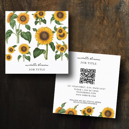 Zonnebloemen Botanisch gebladerte groen QR-code Vierkante Visitekaartje